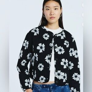 Scoop Women's Cotton Floral Print Quilted Jacket, Lightweight, Size Small